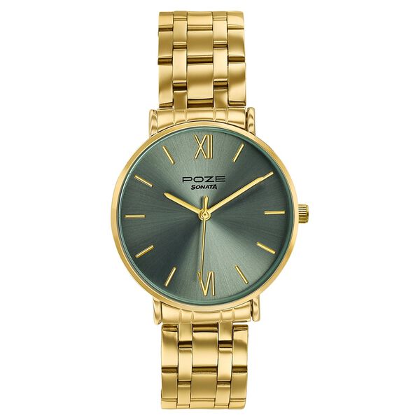 Poze By Sonata Quartz Analog green&nbsp;Dial Golden Stainless Steel Strap Watch For Women - image number 1