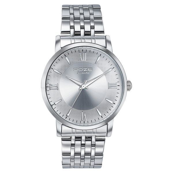 Sonata Poze Quartz Analog Silver Dial Metal Strap Watch For Men - image number 1