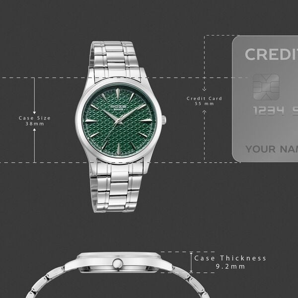 Poze By Sonata Quartz Analog Green Dial Silver Metal Strap Watch For Men - image number 3