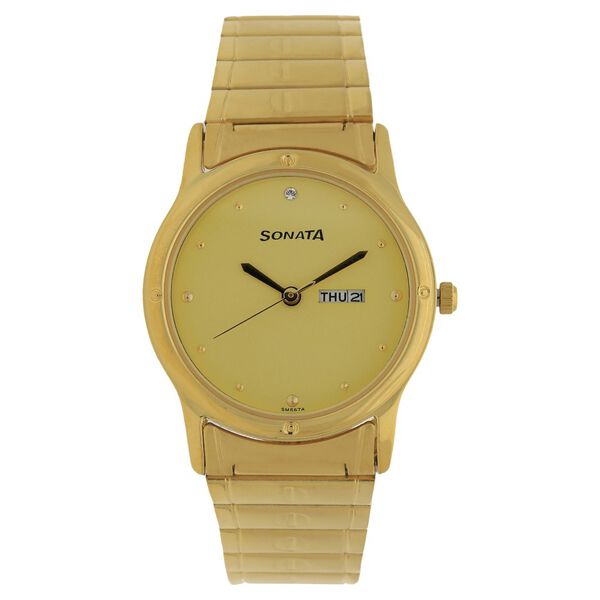 Sonata Quartz Analog Champagne Dial Stainless Steel Strap Watch for Men - image number 0