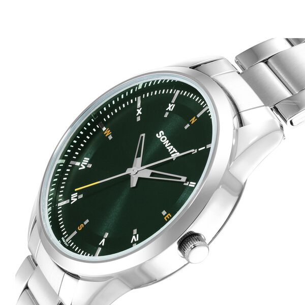 Sonata Force Quartz Analog Green Dial Stainless Steel Strap Watch for Men - image number 4
