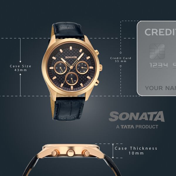 Sonata Summit Quartz Multifunction Blue Dial Blue Leather Strap Watch For Men - image number 3