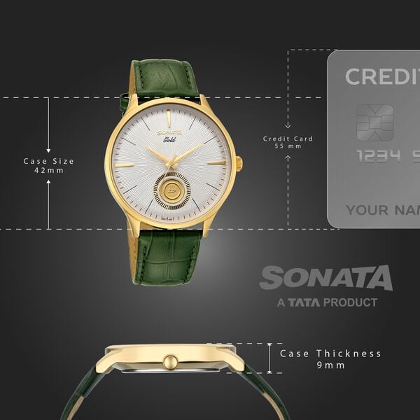 Sonata Gold White Dial Leather Strap Watch for Men with 22K Tanishq Gold Coin - image number 3