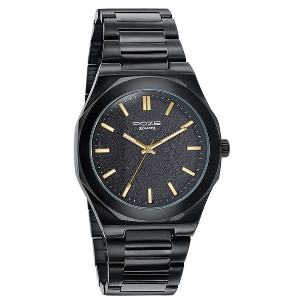 Sonata Poze Quartz Analog Black Dial Black Colour Stainless Steel Strap Watch For Men - image number 1