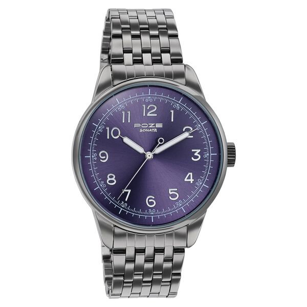 Poze By Sonata Quartz Analog Blue Dial Grey Stainless Steel Strap Watch For Men - image number 2