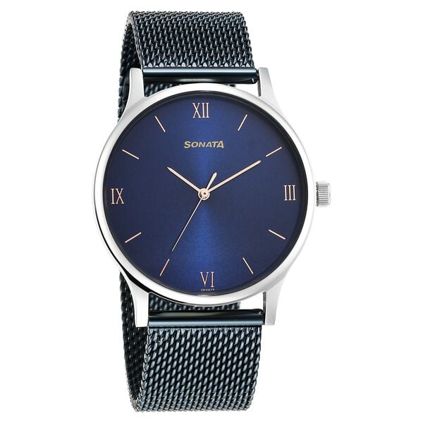 Sonata Blues Quartz Analog Blue Dial Metal Strap Watch for Men - image number 0