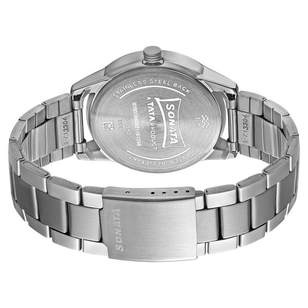 Sonata Quartz Multifunction Black Dial Stainless Steel Strap Watch for Men - image number 3