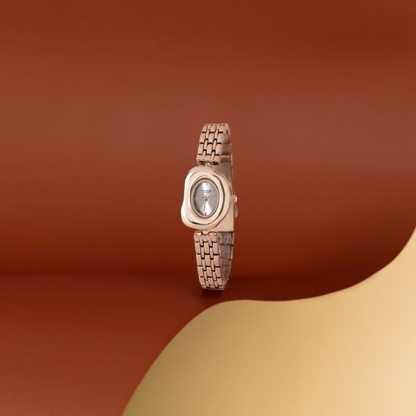 Poze By Sonata Quartz Analog Silver Dial Rose Gold Metal Strap Watch For Women - image number 0