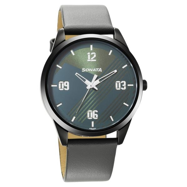 Sonata Force Quartz Analog Green Dial Leather Strap Watch for Men - image number 0