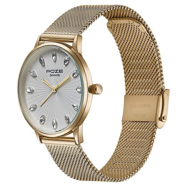 Sonata Poze Quartz Analog White Dial Metal Strap Watch For Women - image number 3