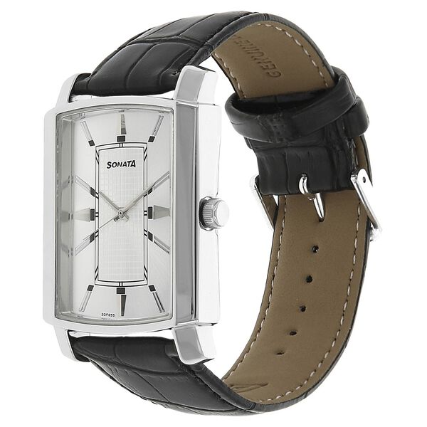 Sonata Quartz Analog Silver Dial Leather Strap Watch for Men - image number 1