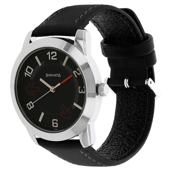 Sonata Quartz Analog Black Dial Leather Strap Watch for Men - image number 1