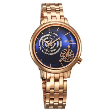 Sonata Unveil Quartz Analog Blue Dial Metal Strap Watch for Women