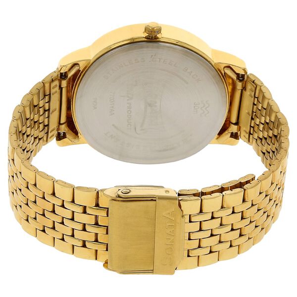 Sonata Quartz Analog with Day and Date Champagne Dial Stainless Steel Strap Watch for Men - image number 3