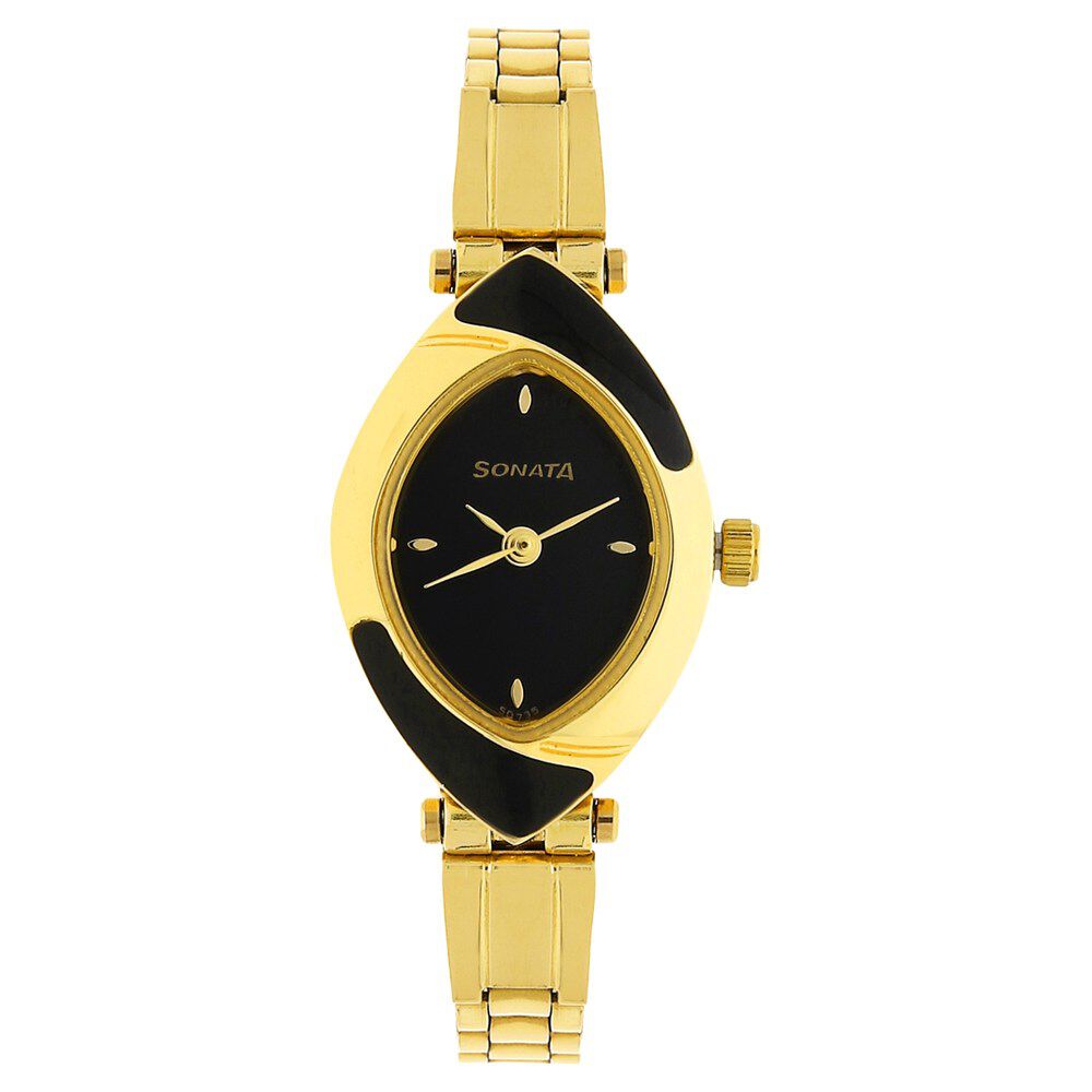 Buy Online Sonata Quartz Analog Champagne Dial Metal Strap Watch for Women ns8069ym02 Sonata