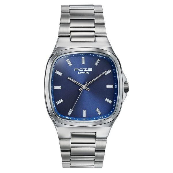 Poze Poze Quartz Analog Blue Dial Silver Metal Strap Watch For Men - image number 1