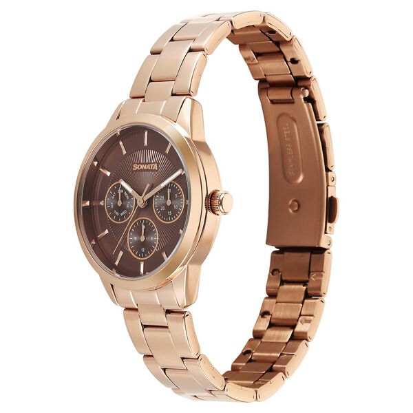 Sonata Festive Quartz Multifunction Brown Dial Metal Strap Watch For Women - image number 1