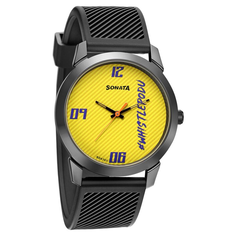 Sonata CSK Quartz Analog Yellow Dial TPU Strap Watch for Men - image number 0