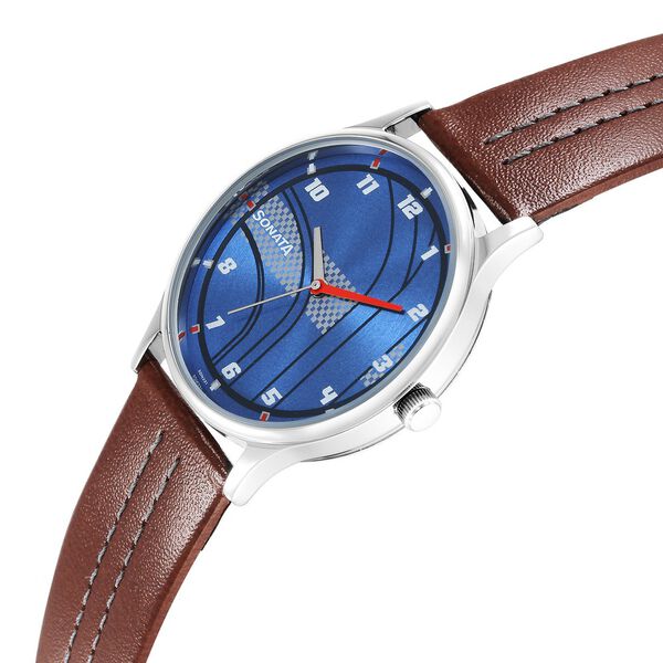 Sonata RPM Blue Dial Leather Strap Watch for Men - image number 2