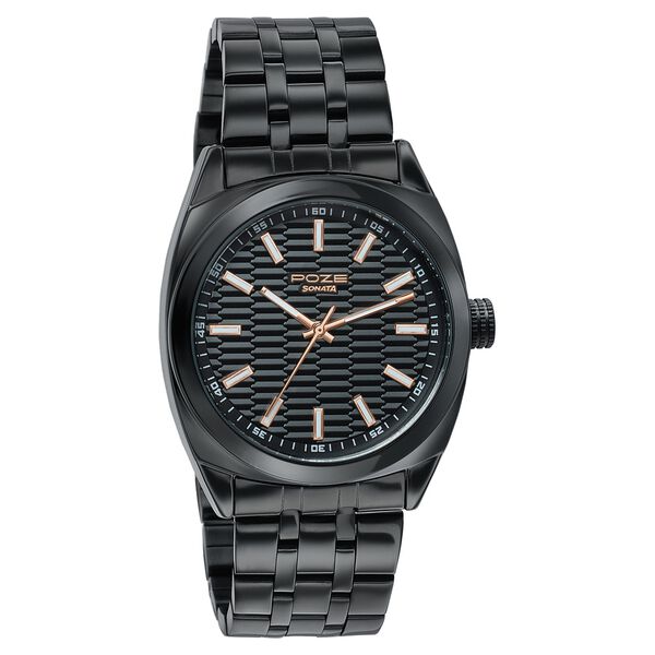 Poze Poze Quartz Analog Black Dial Black Metal Strap Watch For Men - image number 2