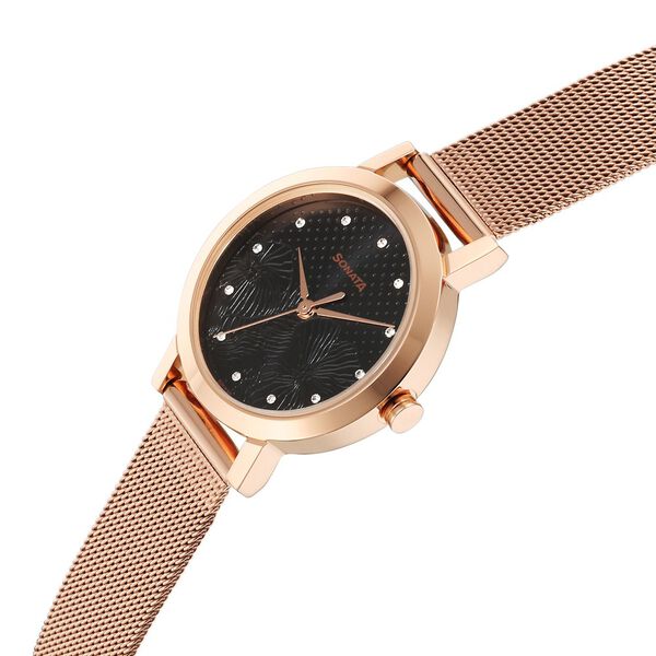 Sonata Quartz Analog Black Stainless Steel Strap for Women - image number 2