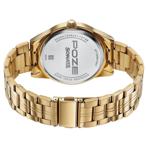 Poze By Sonata Quartz Analog Green Dial Gold Metal Strap Watch For Men - image number 6