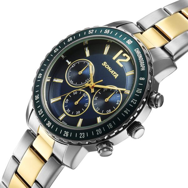 Sonata Chronos Quartz Analog with Date Blue Dial Two Toned Colour Stainless Steel Strap Watch For Men - image number 2