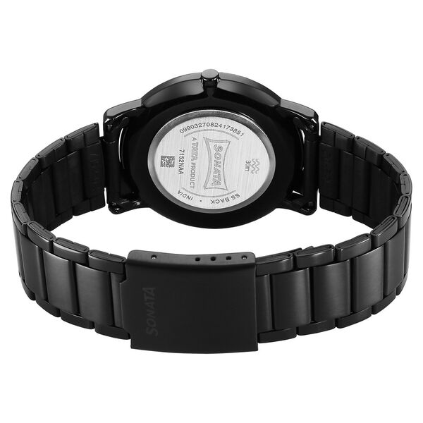 Sonata Sleek Quartz Analog Black Dial Black Stainless Steel Strap Watch For Men - image number 3