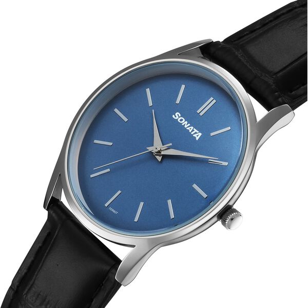 Sonata Eternia Quartz Analog Blue Dial Leather Strap Watch For Men - image number 2