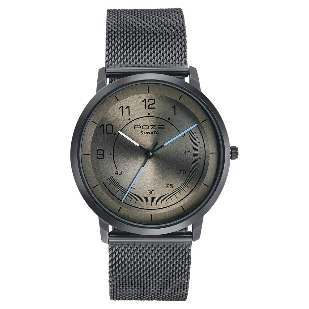 Sonata Poze Quartz Analog Grey Dial Metal Strap Watch for Men