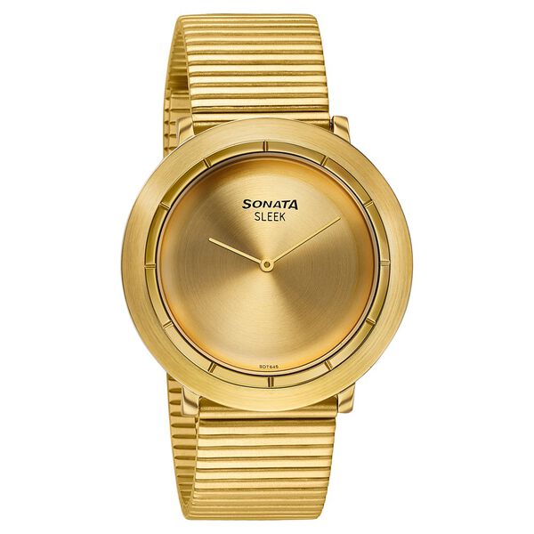 Sonata Sleek Champagne Dial Gold-Tone Metal Bracelet Watch - image number 1