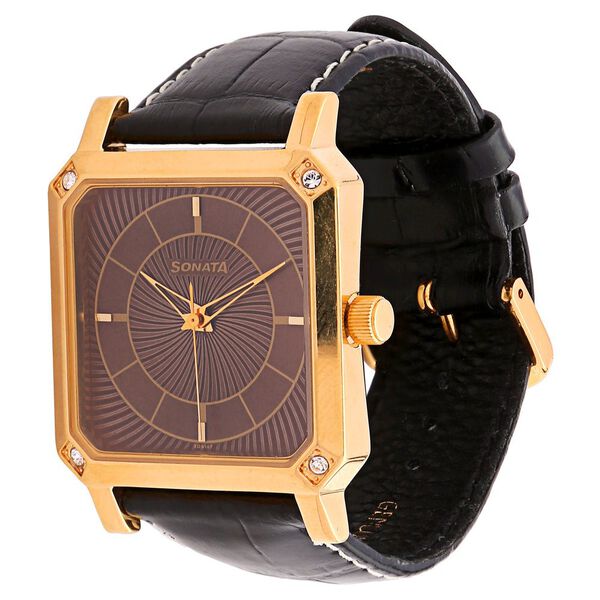 Sonata Quartz Analog Brown Dial Leather Strap Watch for Men - image number 1
