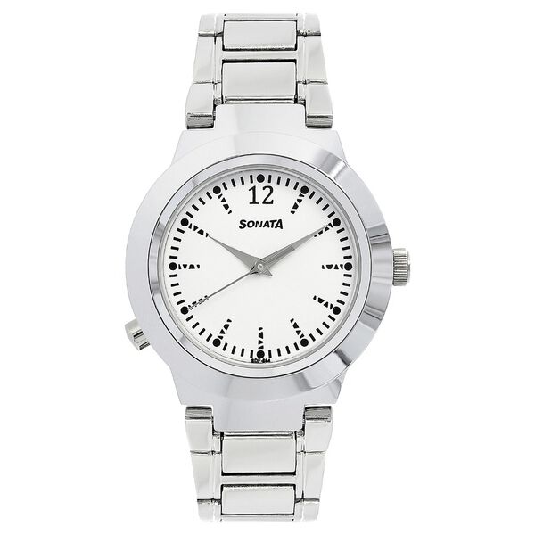 Sonata Act Safety Watch White Dial Women Watch With Stainless Steel Strap - image number 0