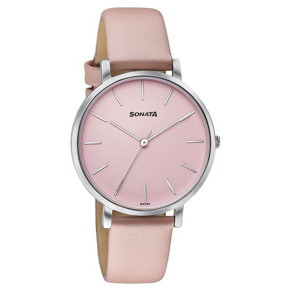Sonata Pastel Play Quartz Analog Pink Dial Leather Strap Watch For Women - image number 1
