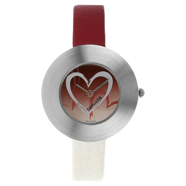 Sonata Quartz Analog Silver Dial Leather Strap Watch for Women - image number 0