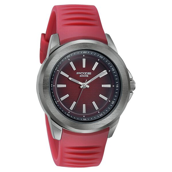 Sonata Poze Quartz Analog Red Dial Plastic Strap Watch For Men - image number 2
