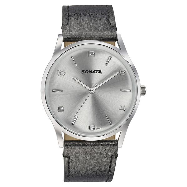 Sonata Quartz Analog Silver Dial Black Leather Strap Watch For Men - image number 1