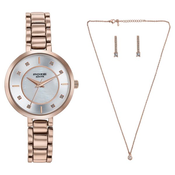 Sonata Poze Quartz Analog White Dial Metal Strap Watch For Women - image number 1