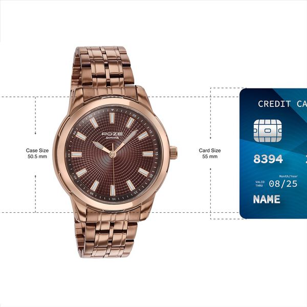 Sonata Poze Quartz Analog Brown Dial Brown Metal Strap Watch For Men - image number 3