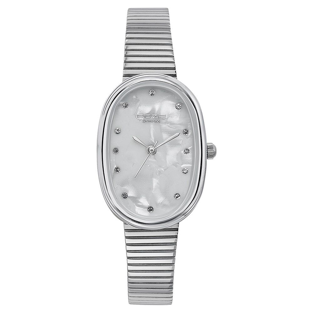 White metal strap ladies watch discount