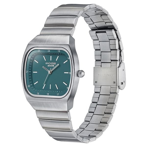 Poze Poze Quartz Analog Green Dial Silver Metal Strap Watch For Women - image number 4