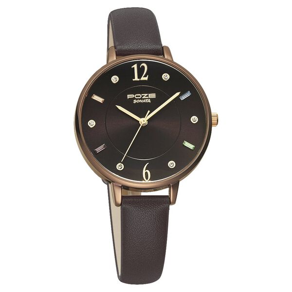Poze by Sonata Quartz Analog Black Dial PU Leather Strap Watch for Women - image number 1