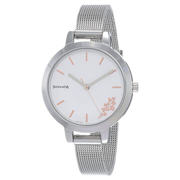 Sonata Silver Lining White Dial Women Watch With Stainless Steel Strap