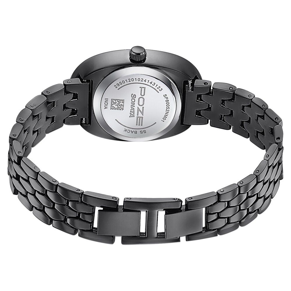 Buy Online Sonata Poze Quartz Analog Black Dial Metal Strap Watch