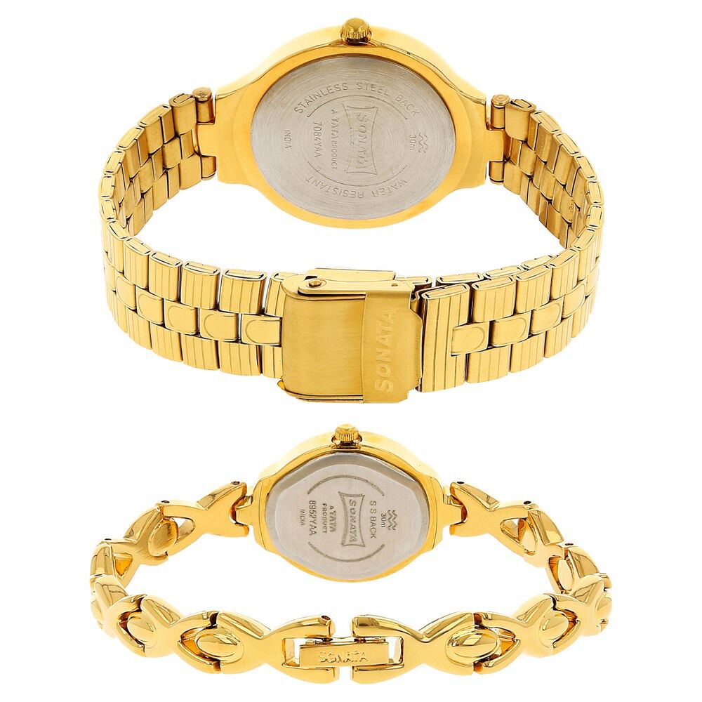 Buy Online Sonata Quartz Analog Golden Dial Stainless Steel Strap Watch for  Couple - nk70848952ym02 | Sonata