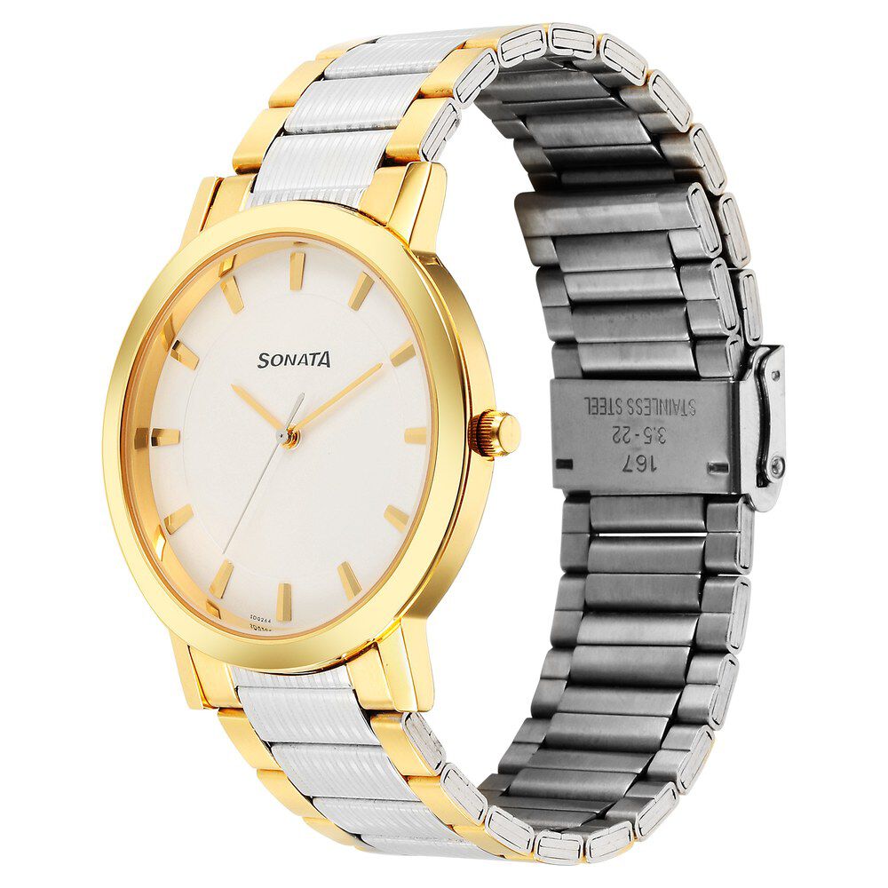 Buy Online Sonata Utsav Quartz Analog White Dial Stainless Steel Strap Watch for Men 77108bm05 Sonata