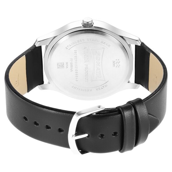 Sonata Quartz Analog Black Dial Leather Strap Watch for Men - image number 3