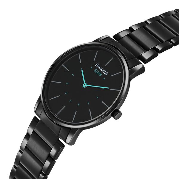 Sonata Sleek Quartz Analog Black Dial Black Stainless Steel Strap Watch For Men - image number 1
