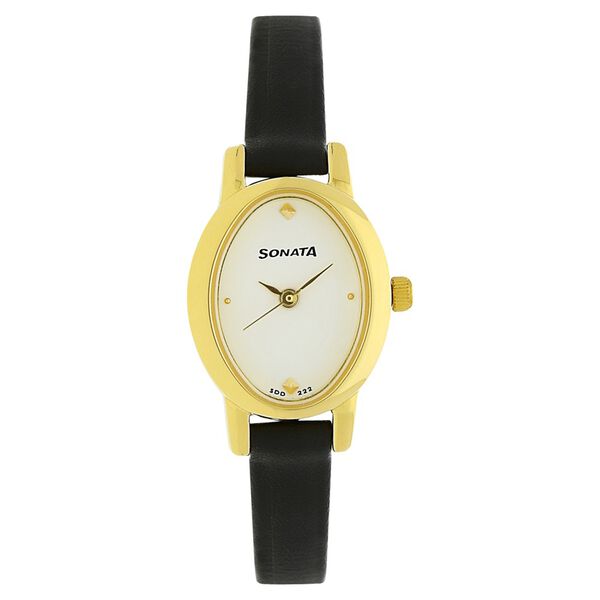 Gold-Tone Oval Watch with White Linen Dial and Genuine Leather Strap, Quartz Retro Oval Quartz Watch Women main image 2