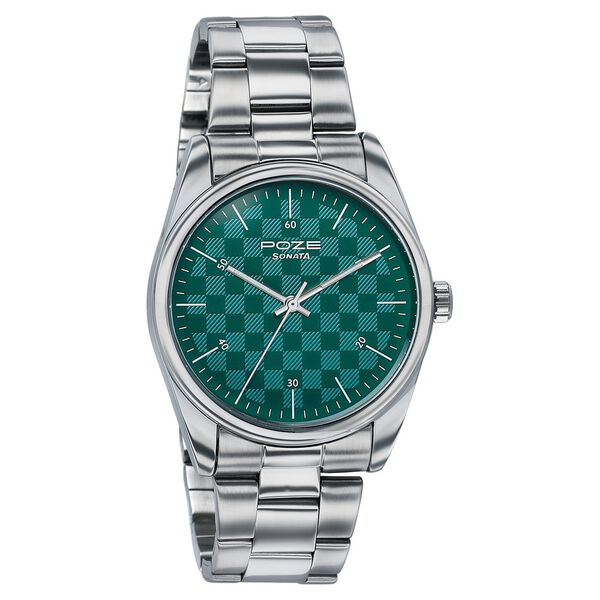 Poze By Sonata Quartz Analog Green Dial Silver Stainless Steel Strap Watch For Men - image number 2
